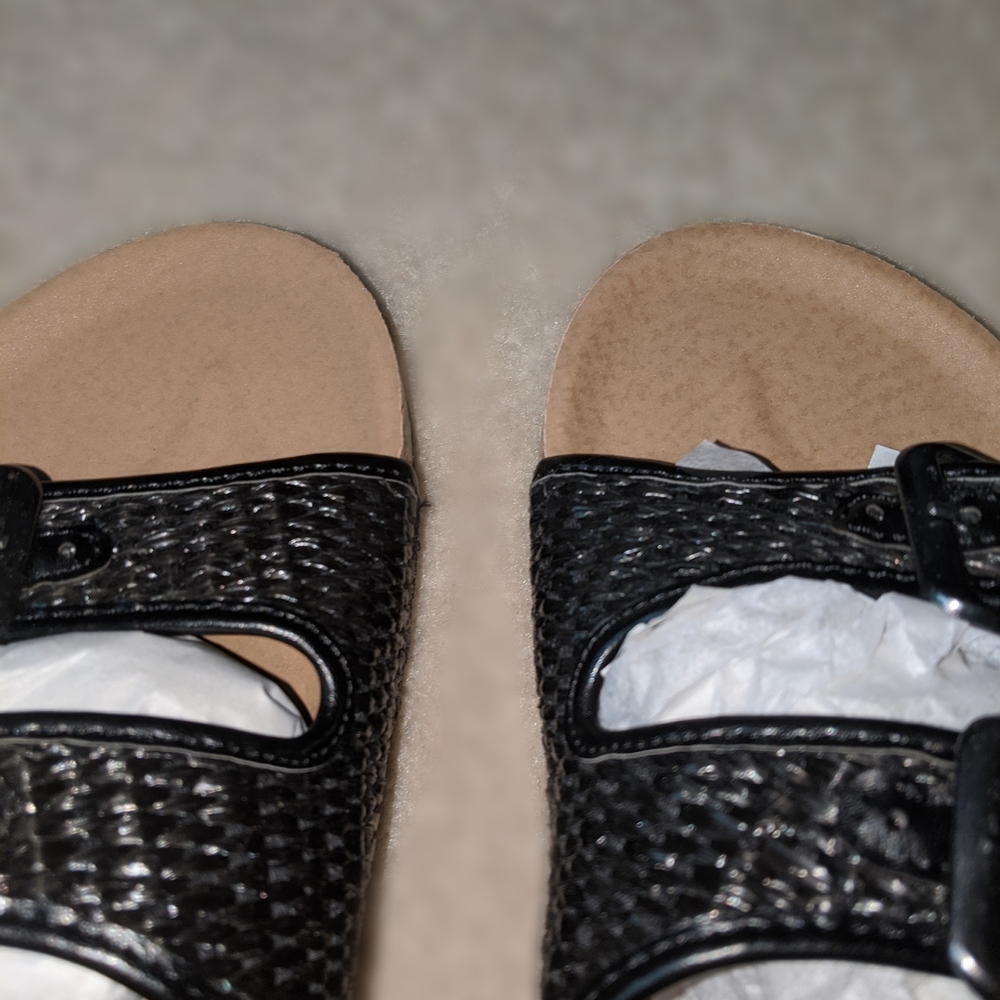 Weave black double buckle slip on sandals - Picture 7 of 7